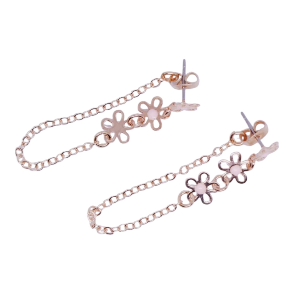 Gold chain flower‎ studded earrings